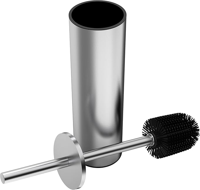 Toilet Brush and Holder Set Stainless Steel Toilet Bowl Brush with Lid Rust Proof Toilet Cleaner Brush with Caddy Durable Bristles Splash Proof Ideal for Bathroom (1 Pack Brushed Nickel)