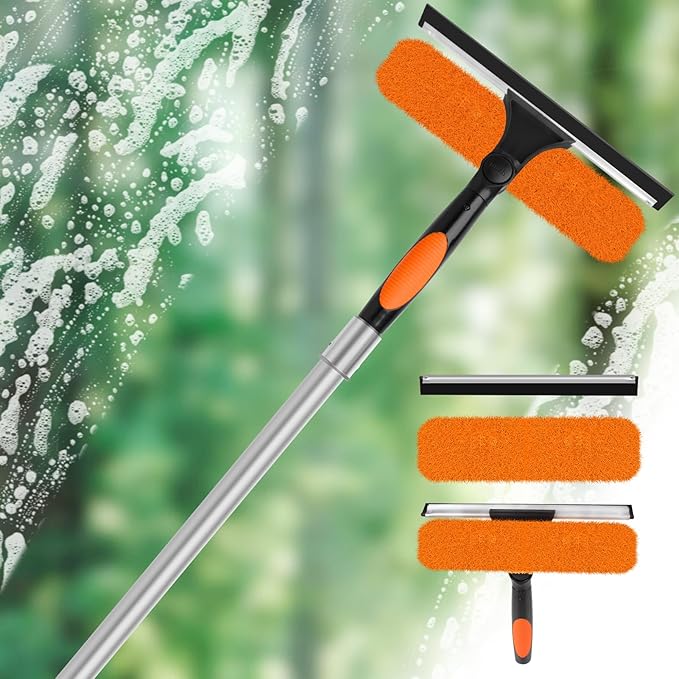 30FT High Window Cleaning Kit with Pole2 in 1 Window Squeegee for Window Cleaning5-24FT Professional Window Clean Pole Kit Include Replacement180°Rotatable Squeegee for Indoor/Outdoor High Windows