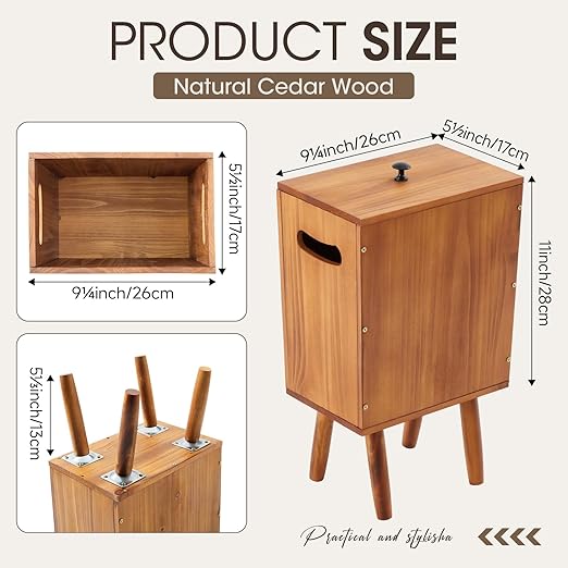 Ctosree 3 Gallons Wooden Wastebasket with Lid Wood Trash Can with Handles and Legs Rectangular Garbage Bin for Bedroom Bathroom Kitchen Living Room Office Decorative