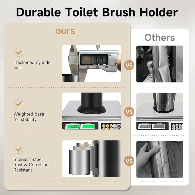 Black Toilet Brush and HolderExtra Long Handled Toilet Brush for BathroomStainless Steel Heavy Duty Toilet Bowl BrushDeep Cleaning Modern Toilet Cleaner Brush -Space Saving