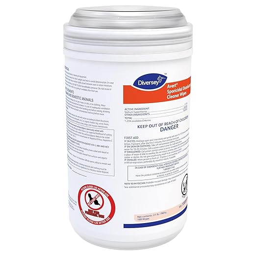 Diversey 100895790 Avert Sporicidal Disinfectant Cleaner Hospital Grade Kills C. Difficile Spores Standard Size Wipes 160-Wipes 1-Canister (Pack of 12)