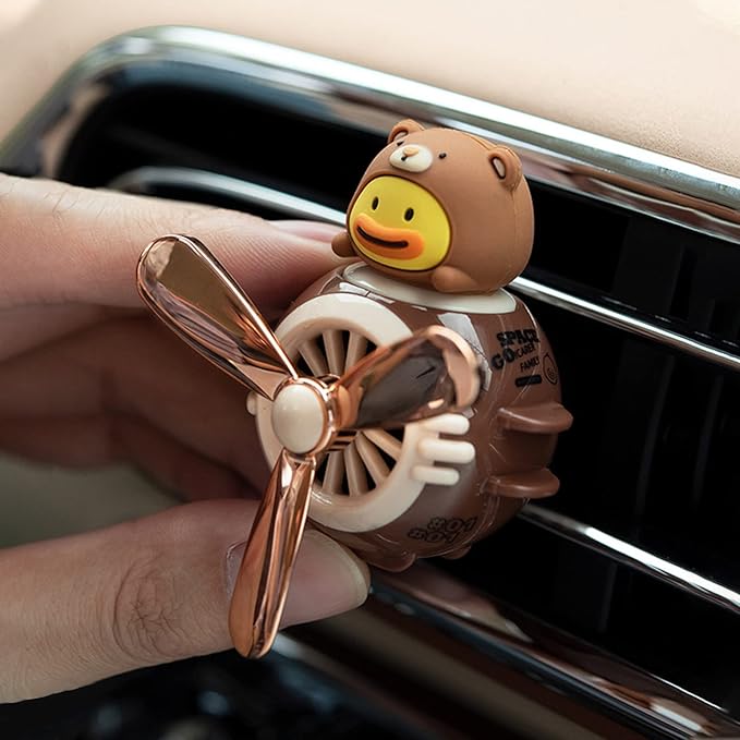 2 Pieces Car Air Fresheners Cute Bear Pilot Car Diffuser Propeller Air Outlet Vent Fresheners Automotive Interiors Vent Decoration (Black+Brown)