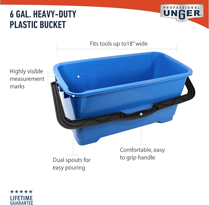 Unger Professional 6 Gallon Heavy Duty Bucket 5-Pack Large Portable Cleaning Tool with 2 Pour Spouts Comfort-Grip Handle Essential Container for Floor Window and Household Use