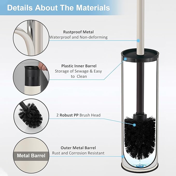 BGL White Toilet Brush and HolderStainless Steel Toilet Brushes for Bathroom with Holder