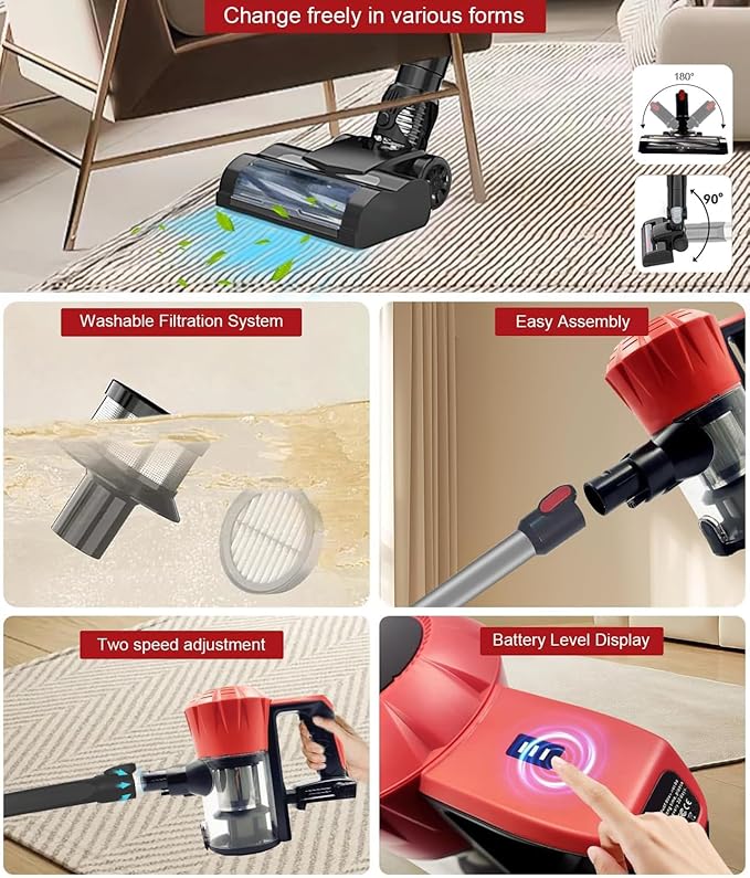 Vacuum Cleaner for Home for Milwaukee 18V Battery 48-11-1850 30KPA 6in1 Cleaner for Home with Wall Bracket Stick Vacuum Cleaner for Hard Floor Car Pet Hair Cleaning (NOT Included Battery)