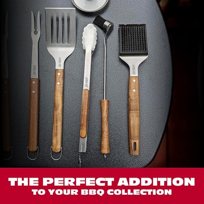 BBQ-AID All Angles BBQ Grill Brush for Outdoor Grill – Cleans All Angles Large Wooden Handle and Stainless Steel Bristles - BBQ Brush for Grill Cleaning – Grill Cleaner Brush Safe for BBQ and Grill