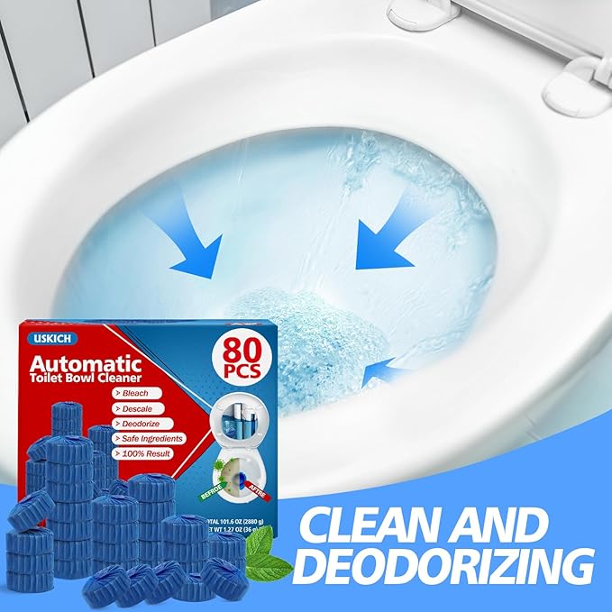 USKICH 80 Pack Toilet Bowl Cleaner TabletsBlue Automatic Toilet Tank Cleaners Long-Lasting Household Toilet CleanersToilet flush Cleaning &amp Deodorizer
