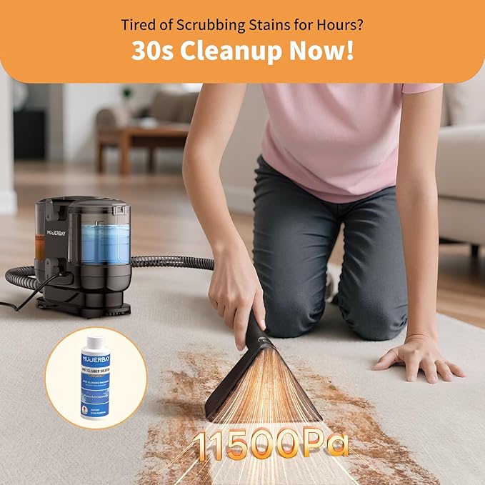 Miniboo Carpet Cleaner Compact &amp Powerful Upholstery Cleaner MachinePortable Spot with 360°Wheels 1.3-inch Deep Stain Small Rug Cleaner for Car Stairs Couches. Black