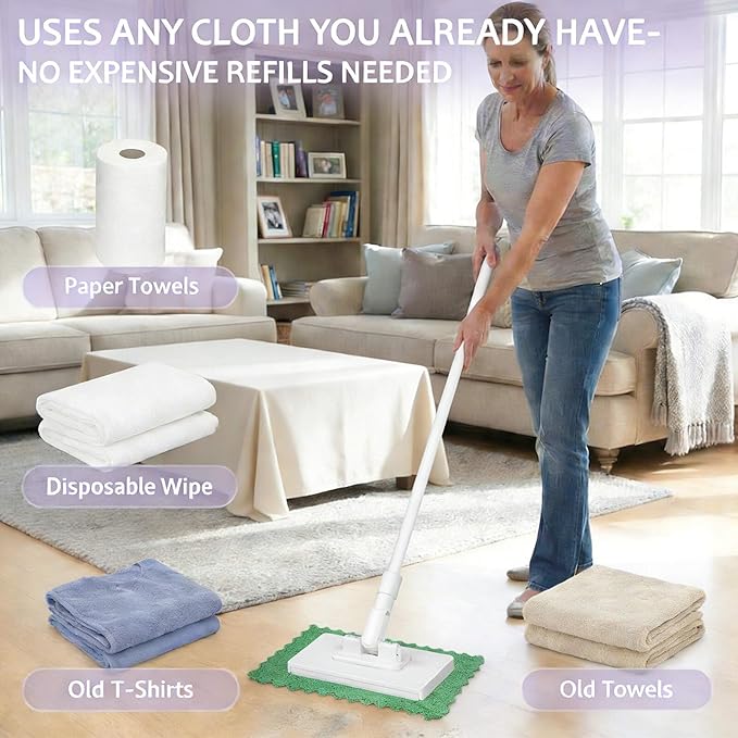 Lock Grip Compact Mop Zero Touch Lazy Mop with Clip-On Lock &amp 3-Second Cloth Change for Wet and Dry Cleaning on Floors Tiles Walls Windows Corners Baseboards Ceiling Edges &amp Tight Space