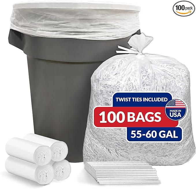 Reli. 55 Gallon Trash Bags Heavy Duty (100 Count) | Clear | Twist Ties Included | Extra Tough Leak-Proof Garbage Bags | Ideal for Large Clean Ups