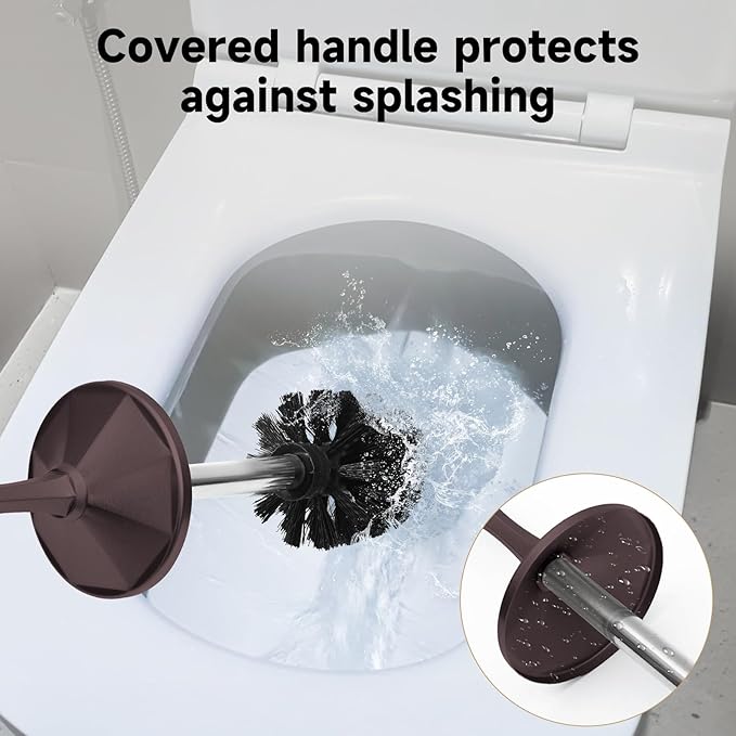 Bronze Toilet Brush and HolderExtra Long Handled Toilet Brush for BathroomStainless Steel Heavy Duty Toilet Bowl BrushDeep Cleaning Modern Toilet Cleaner Brush -Space Saving Covered Brush Durable