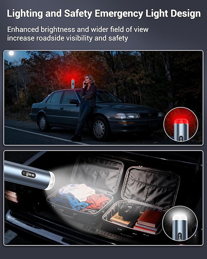 Handheld Vacuum Powerful 18000pa Car Vacuum with Brushless Motor Portable Hand Held Vacuum with 3 Speed Modes 5- in-1 Mini Cordless Vacuum Cleaner with White LED &amp Red Flash for home/Car/Office