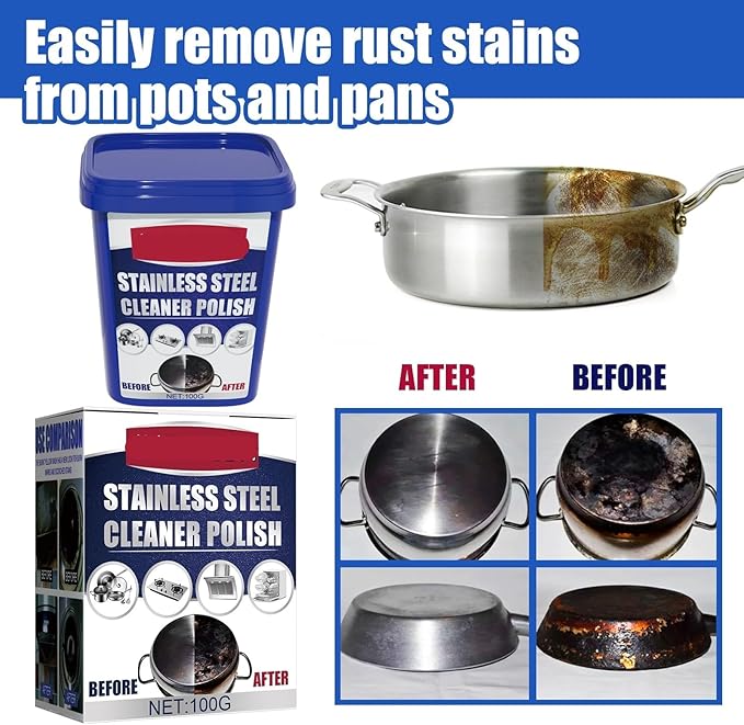 Stainless Steel Cleaning Paste - Rust Removal Stain Cleaning Antioxidant Protection For Kitchen Cookware Stove And Pot Bottoms(2PCS)