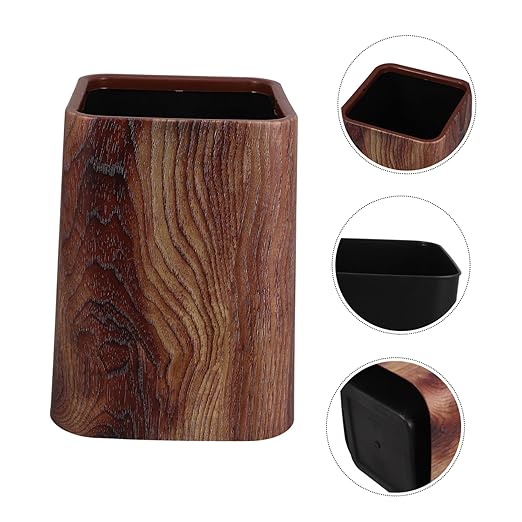 Unomor Wood Grain Plastic Trash Can Faux Wood Wastebasket for Kitchen Bathroom to Clean and Maintain Elegant Design for Home Decor