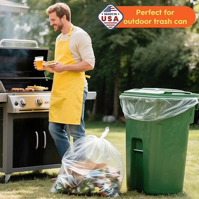 Delxo 55-60 Gallon Trash Bags 100 Count – 0.9 Mil Medium Duty Garbage Bags Durable &amp Puncture-Resistant Plastic Bolsas para basura Perforated Design– Made in USA for Kitchen Yard Office (Clea