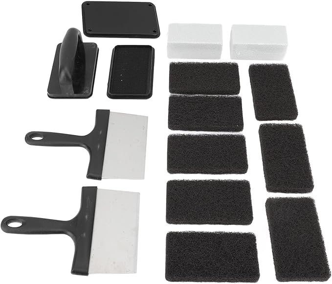 for Griddle Cleaning Kit Oil Removal Anti Hot Handle Multifunctional Grill Cleaning Kit (15Pcs)