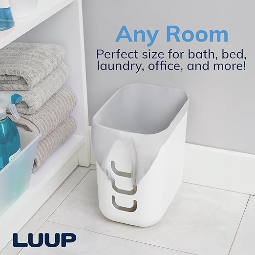 STORi Luup Bathroom Wastebasket 2pk Secure Grocery Bags Plastic Garbage Container for Vanity Laundry Room Kitchen Office 2.5 Gallon White Made in USA