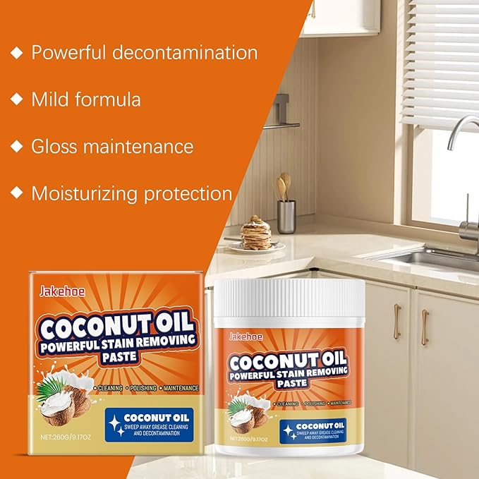Coconut Oil Stain Remover Paste - Heavy Duty Kitchen Grease Cleaner Multi-Purpose Polish For Surfaces Removes Stubborn Oil &amp Dirt(2PCS)