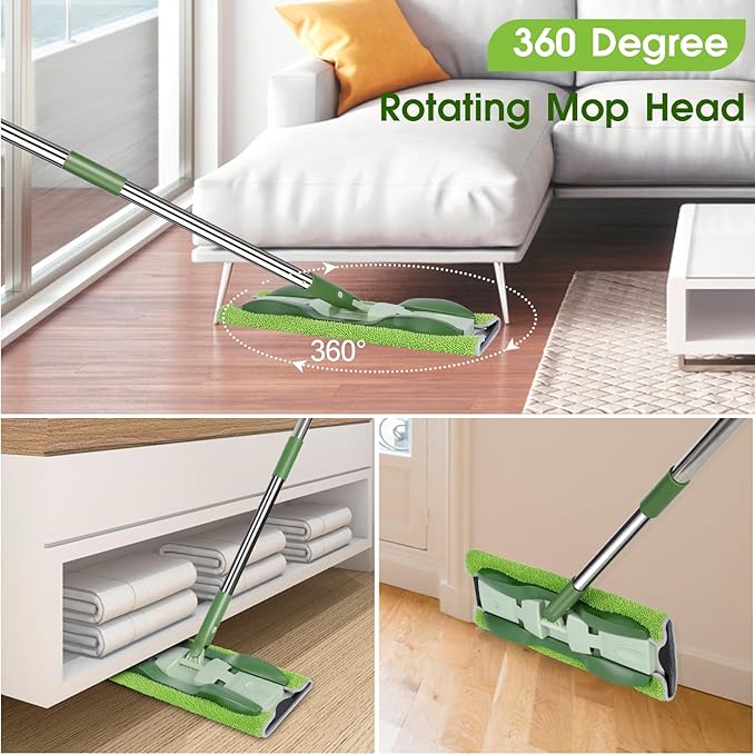 MASTERTOP Microfiber Mop - Flat Floor Mops Wet Dry Dust Mop with 4 Washable Pads &amp 52.4'' Stainless Steel Handle for Hardwood Laminate Tile Floor Cleaning