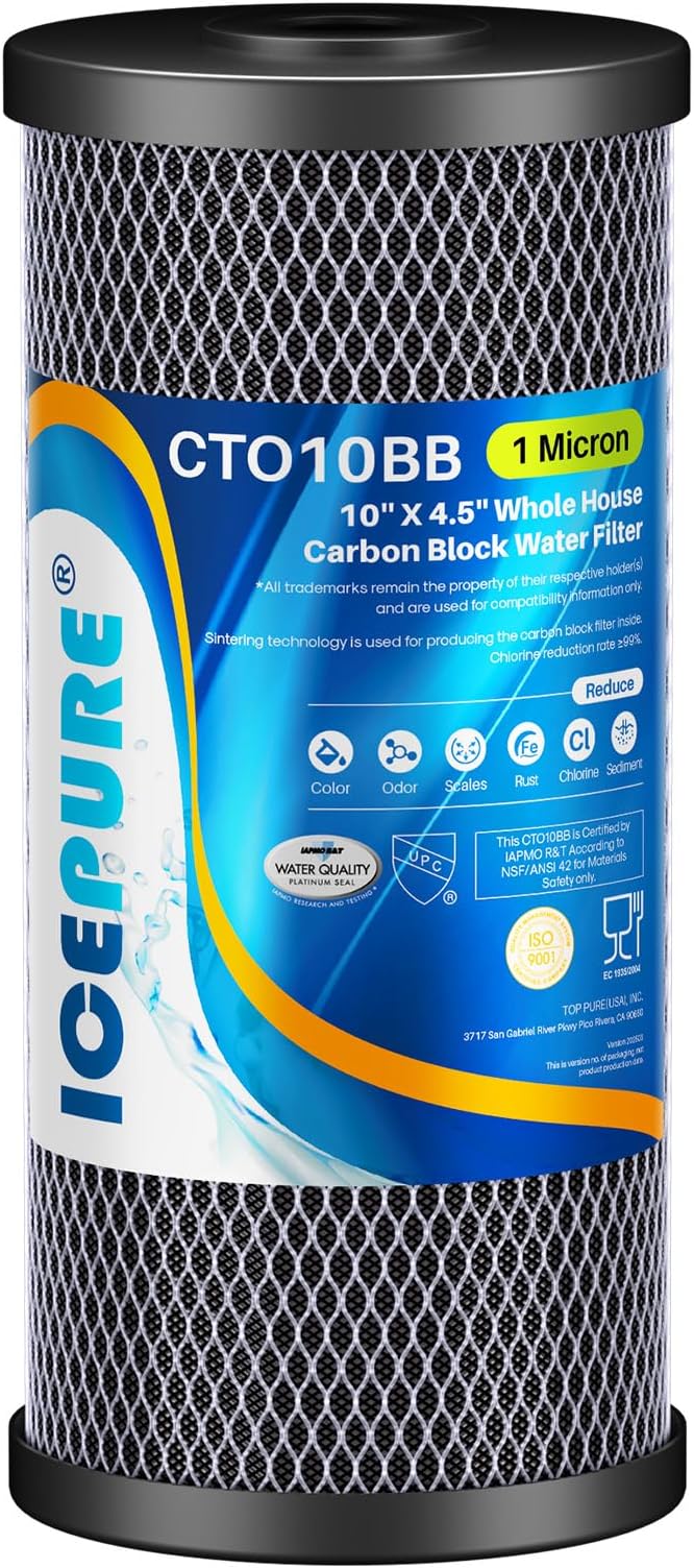 ICEPURE 10X4.51 Microns Whole House Sediment Activated Carbon Water Filter Compatible with Dupont WFHDC8001EP SeriesEPM SeriesCB-BB-10 GE FXHTC GXWH40L GXWH35F GNWH38S CTO10BB1PACK