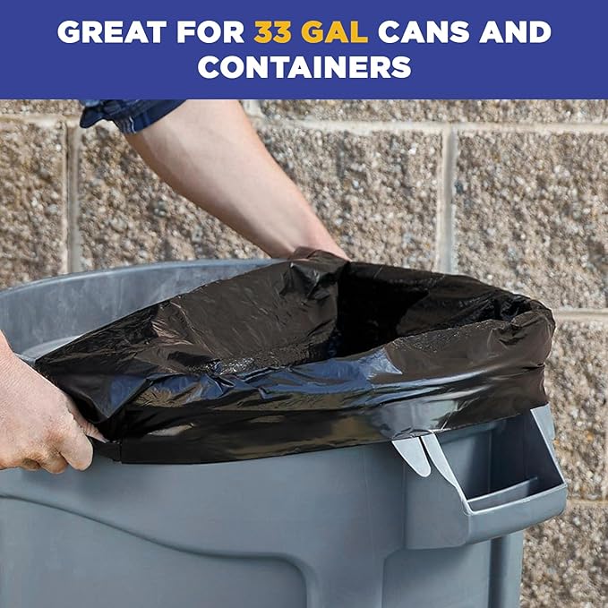 (100 Pack) 30-33 Gallon Trash Bags 1.3 Mil Heavy Duty Fits Round and Square 30-33 gal Trash Cans 33 x 39 Garbage Trash Can Liners (Black)