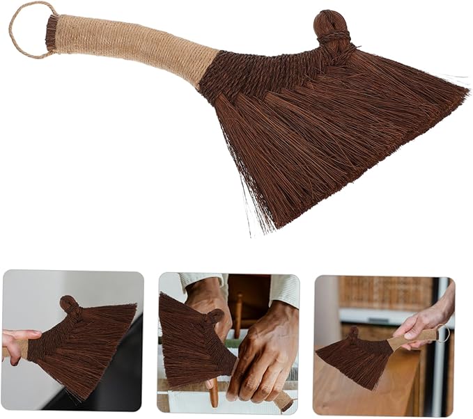 KICHOUSE Handheld Desktop Broom Indoor Dust Mop for Corner Cleaning Natural Straw Soft Bristles for Office Home Kitchen