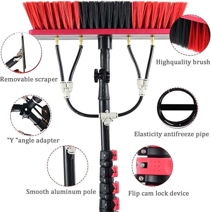Water Fed Pole Kit Adjustable Window Cleaning Pole Solar Panel Cleaning Brush Window Cleaning Pole Water Fed Brush (20FT/6M)