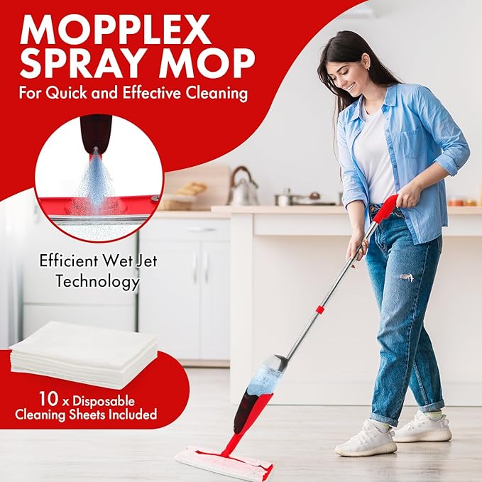 Premium Spray Mop for Floor Cleaning - 10 Disposable Sheets Hard Wood Floor Cleaner for Mess Free Mopping and Shining