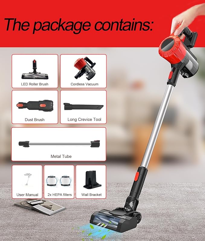 Vacuum Cleaner for Home for Milwaukee 18V Battery 48-11-1850 30KPA 6in1 Cleaner for Home with Wall Bracket Stick Vacuum Cleaner for Hard Floor Car Pet Hair Cleaning (NOT Included Battery)