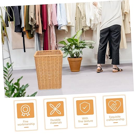 PRETYZOOM Nordic Style Woven Trash Can Space-Saving Bathroom Wastebasket No Lid Retro Design for Home Kitchen Paper Bin 100% Handwoven Suitable for Small Spaces