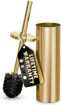 Gold Toilet Brush and Holder Set - Brushed Stainless Steel Gold Toilet Bowl Brush and Holder with Replacable Head Removable Inner Bowl and Splash Protection - Dense Bristles for Through Cleaning