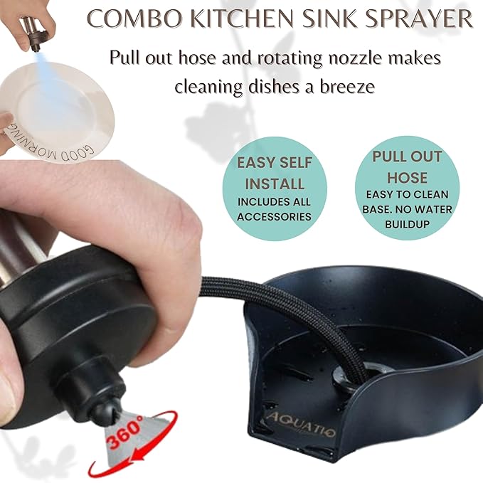 2-in-1 Glass Rinser &amp Sink Sprayer Attachment – High Pressure Cup Washer for Kitchen Sink – Matte Black Bottle Cleaner -Stainless Steel Cup Cleaner (Fits Standard Counter Holes)