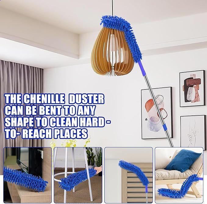 Ceiling Fan Cleaner Duster with 80 Extension Pole Flexible and Washable Chenille Fan Duster for High Ceiling Fan Blades Light Fixtures Furnitures