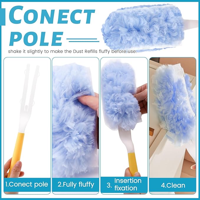 80PCS Dusters Refills 360°Duster Refill with Handle Disposable Dusters for Cleaning Household Cleaning Tools Cleaning House Must Haves (80Pcs360°)