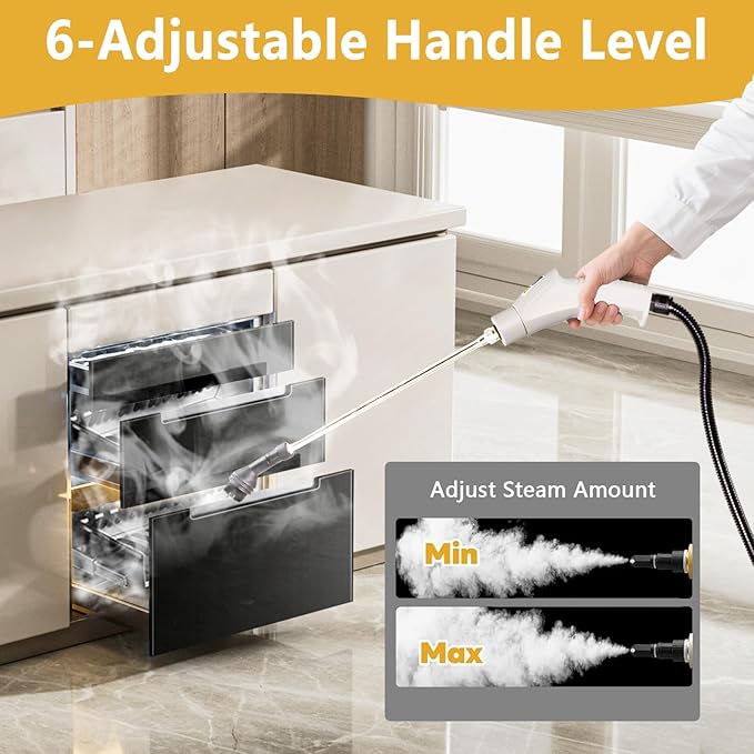 Handheld Steam Cleaner 1000ml Water Tank 15S Heat-up Time Multipurpose Steamer for Home Use Pressurized Steamer for Cleaning Floor Upholstery Grout and Car White