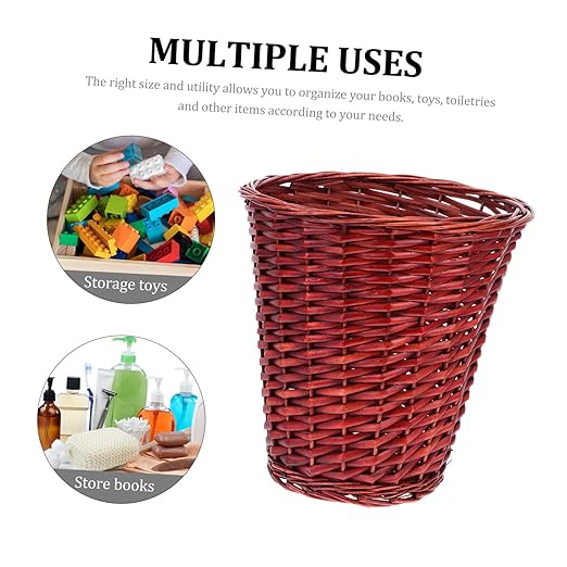 VOSAREA Decorative Wastebaskets Rattan Weaving Storage Basket Home Organizer Sundries Basket