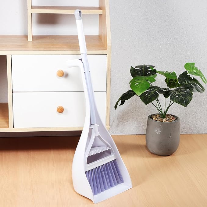 Mini Broom and Dustpan Set with Toothed Dustpan Compact Handheld Sweeper for Kitchen Car Desktop Small Spaces Cleaning