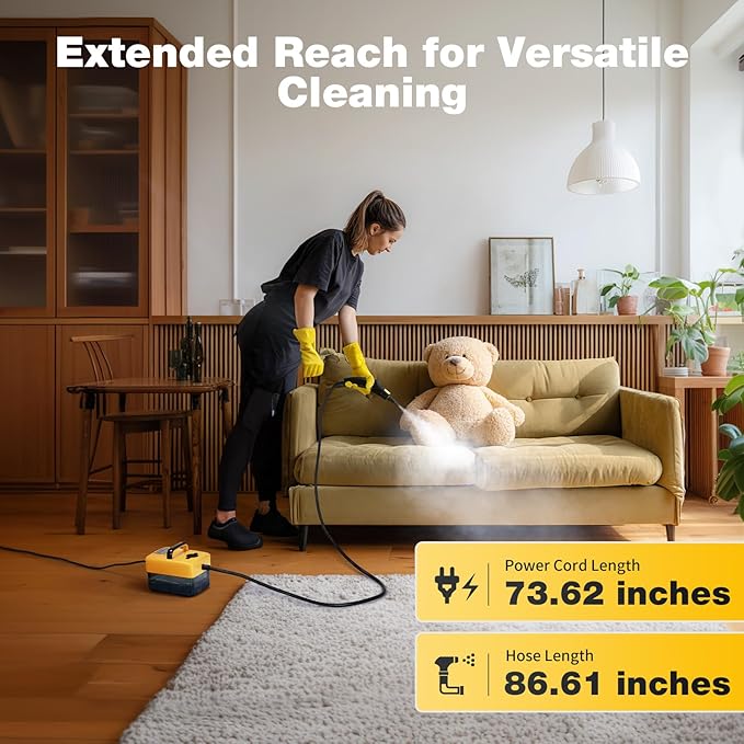Handheld Steam Cleaner for Home 6-Level Adjustable 15s Heat-Up One Touch Flush Mode 3.5 Bar High Pressure Auto Shut-Off 1500W Portable Steamer for Carpets Floor Car Furniture Couch Tile