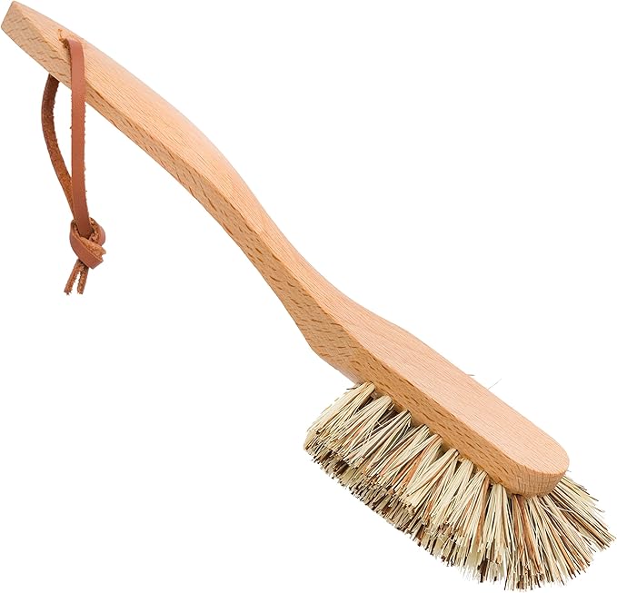 Redecker Extra Long Curved Dish Brush Extra Strong Union Fiber Bristles Oiled Beechwood Handle 10-1/2 Inches Made in Germany