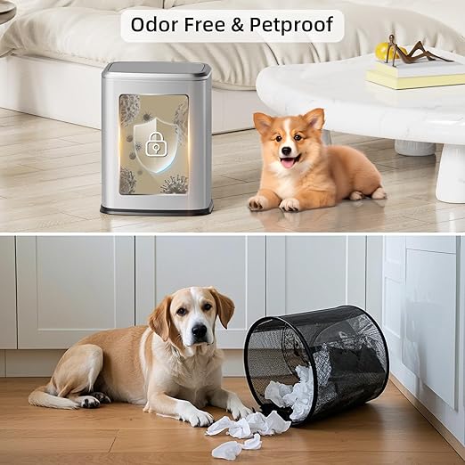 8L/2.1 Gal Small Bathroom Trash Can with Lid Swing-Top Rectangular Waste Bin Stainless Steel Garbage Can for Home Office Toilet Bedroom Living Room (Silver)