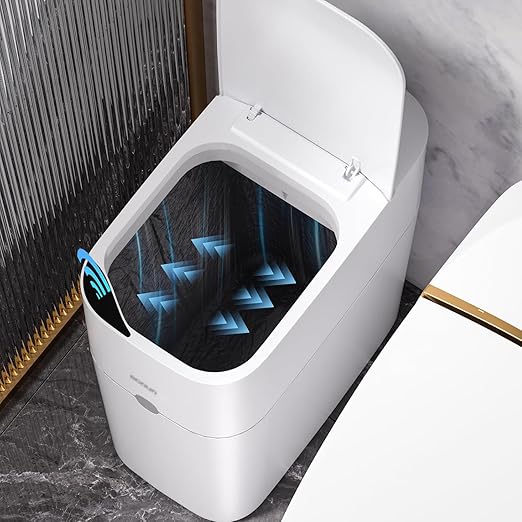 MOPUP Bathroom Trash Can Automatic Bagging Garbage Can 3.5 Gallon Slim Smart Small Plastic Trash Bin Narrow Motion Sensor Trash Can for Bedroom Office White