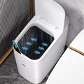 MOPUP Bathroom Trash Can Automatic Bagging Garbage Can 3.5 Gallon Slim Smart Small Plastic Trash Bin Narrow Motion Sensor Trash Can for Bedroom Office White