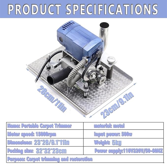500W Electric Carpet Shearing Machine Flat Shearing Rug Machine with 3in Blade &amp Adjustable Depth Professional Handheld Carpet Trimmer for Rug Tufting