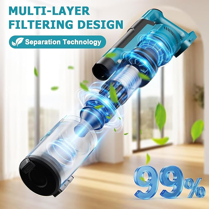 700W Cordless Vacuum Cleaner 60kPa Portable Stick Vacuum with 3 Modes 6 in 1 Stick Vacuum Cleaner Brushless Motor 3 Modes for Floor Carpet Car