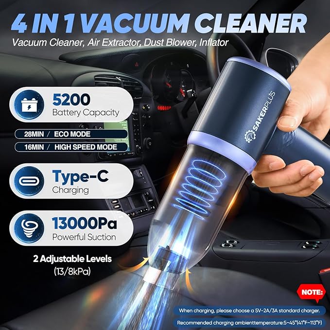 Car Vacuum Cleaner- 3 in 1 Cordless Handheld Vacuum Cleaner 13000Pa High Power Car Vaccum Cleaner with Brushless MotorAdjustable Cars Vaccum Portable Cordless for CarsDesktop-DBS03