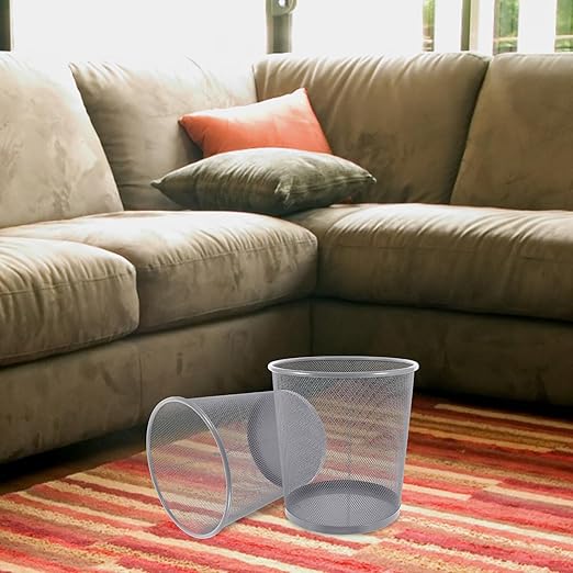Metal Wastebasket Open Top Mesh Trash Can for Home Office Kitchen Bedroom Rust-Resistant Iron Mesh Bin with Wide Opening for Easy Garbage Disposal Medium Silver Round Recycling
