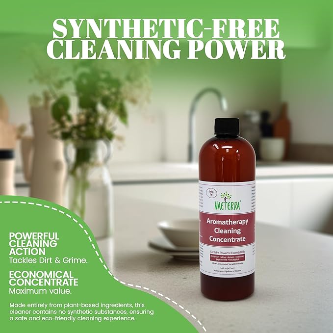 Naeterra Aromatherapy Cleaning Concentrate 16 oz - Natural All Purpose Multi Surface Cleaner - Plant Based Essential Oil Formula for Floors Glass &amp Granite - Makes 6 Gallons - Pet Safe &amp Non