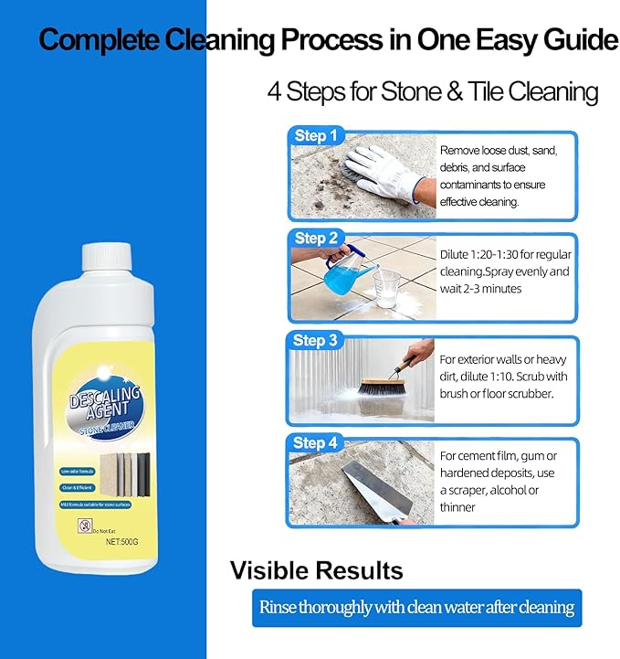 Stone Cleaner &amp Descaler – Removes Rust Hard Water Scale Dirt Buildup &amp Residue – Safe for Marble Granite Porcelain Tile &amp Concrete – Home Garden Office &amp Exterior Surface Cleani