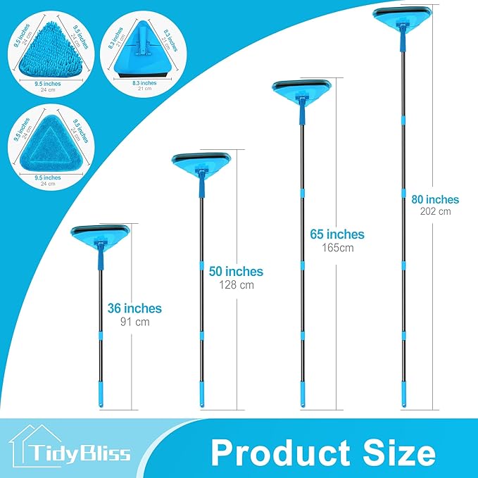 Wall Mop Cleaner with Long Handle 80” Ceiling Duster Scrubber with 360° Swivel Collapsible Head Baseboard Cleaning Tool with 4 Chenille and 2 Microfiber Pads for Windows Floor (Blue)