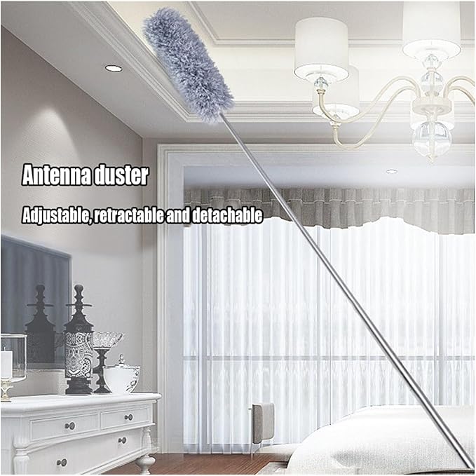2.8M Extended Chicken Feather Duster Extendable and Curved Ceiling Cleaning Broom Home Electrostatic Dust Collector(2.8m 1PCS clothC)